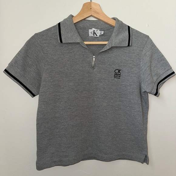 Vintage Calvin Klein Jeans Gray Polo Shirt Quarter Zip - Picture 2 of 4